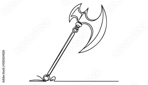 Continuous one single minimal line drawing battle axe