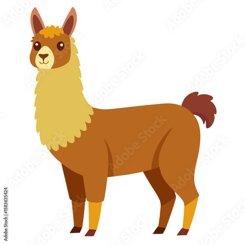 Cute cartoon llama standing gracefully isolated on white background