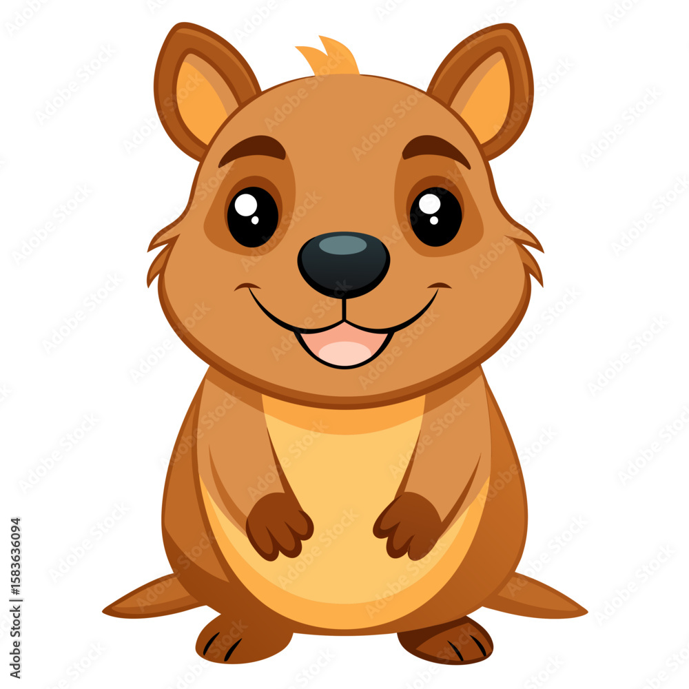 Fototapeta premium Cute cartoon quokka smiling happily isolated on white background