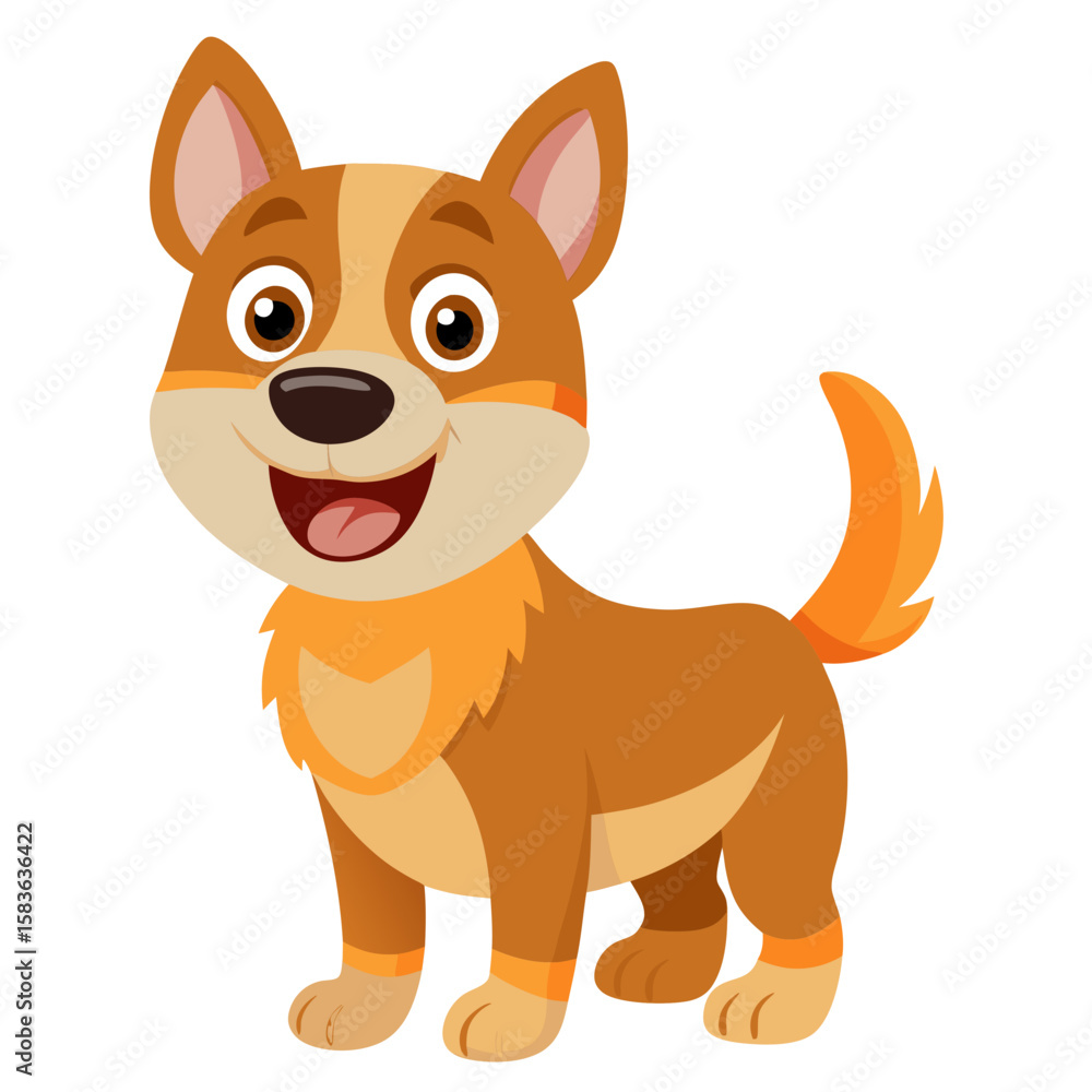 Fototapeta premium Happy cartoon dog with brown and orange fur isolated on white background