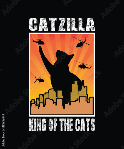 Catzilla King of The Cats. Funny Cat T-shirt Design.