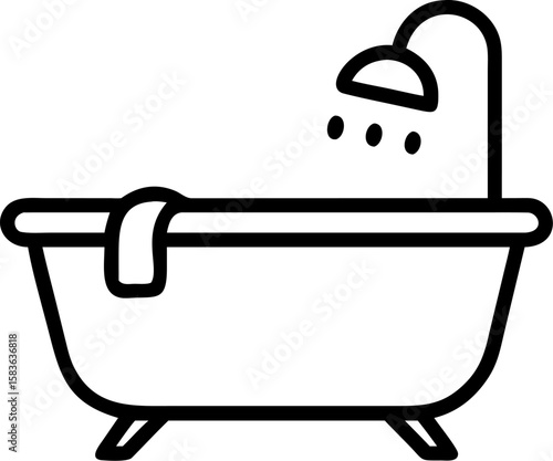 bathtub outline vector icon on white or transparent background. plumbing tools. Editable and Printable sticker.