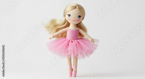 Adorable ballerina doll poses gracefully soft light enhances her pink tutu. AI Generated