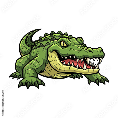 A fierce, cartoonish alligator, green scales, sharp teeth, powerful stance.