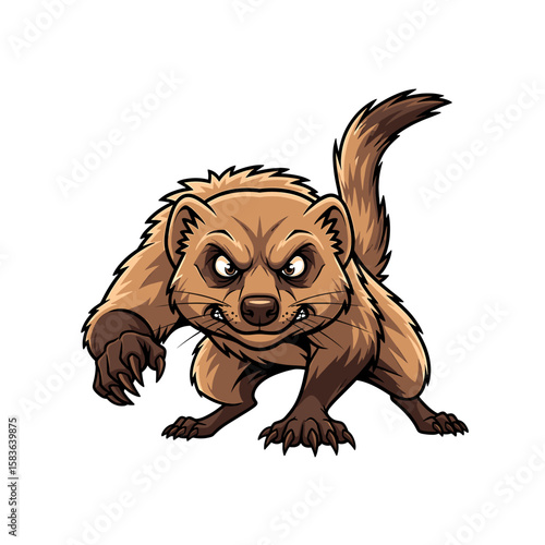 A cartoon illustration of an aggressive-looking mongoose, showcasing its fierce stance and sharp claws.