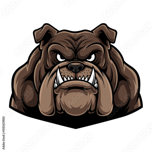 Cartoon illustration of an angry bulldog's head, showcasing a fierce expression.