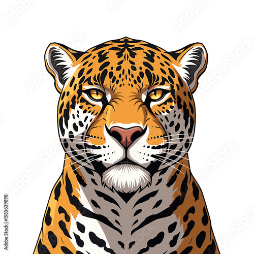 Majestic jaguar portrait, intense gaze, detailed fur pattern, powerful feline.