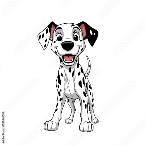 Cartoon dalmatian puppy, cheerful expression, standing pose.