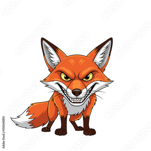 Cartoon fox with an angry expression, showing teeth and standing alert.
