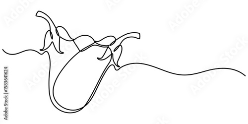 continuous line drawing eggplant illustration, Eggplant in continuous line art drawing style. linear sketch isolated on white background. Vector illustration. 