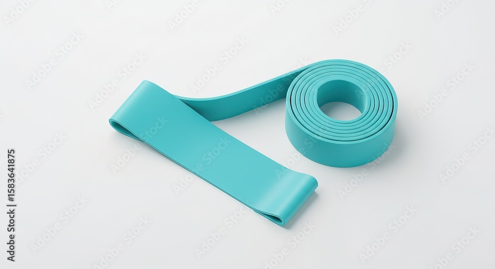 Obraz premium A turquoise resistance band partially rolled on white