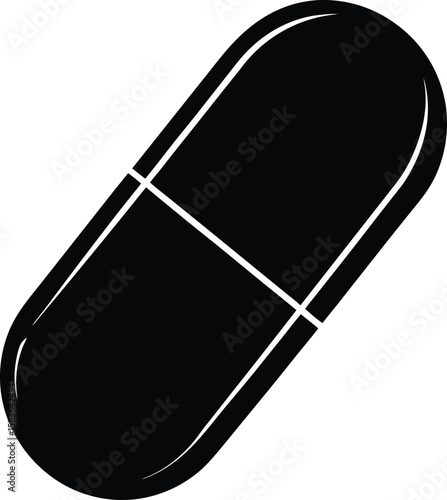 Simple medical pill capsule shape isolated on white background silhouette
