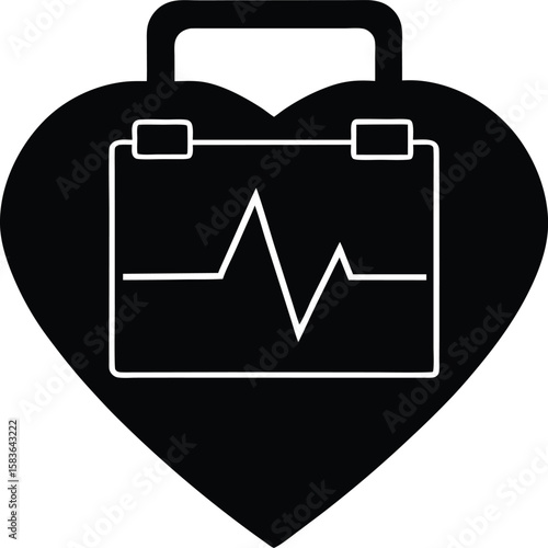 Medical emergency defibrillator equipment graphic silhouette