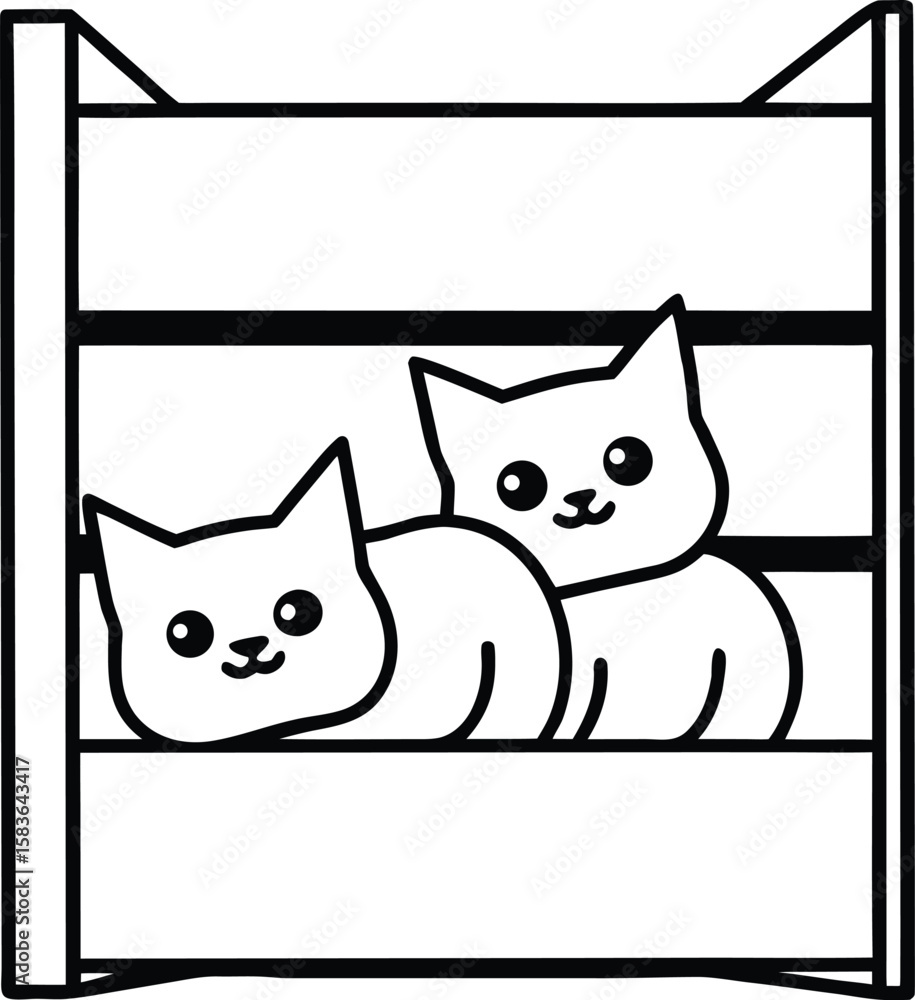 Fototapeta premium Find the Kittens Hiding Inside a Bookshelf Drawing Game