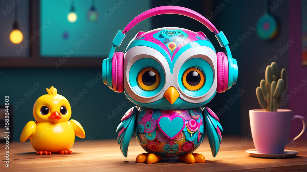 Naklejka premium futuristic robot owl with large shiny eyes