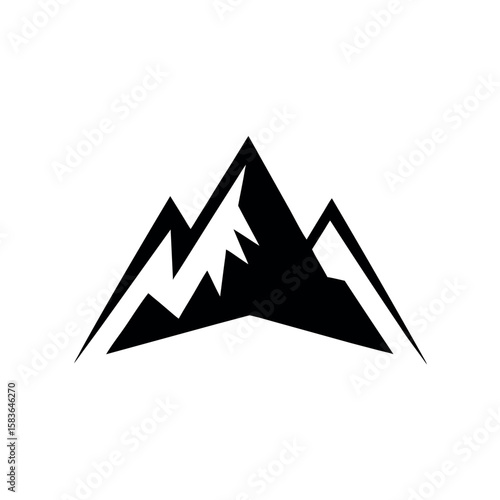 Mountain Peak with Flag Logo Vector Illustration