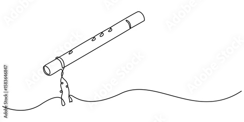 krishna flute continuous one line drawing, krishna flute hinduism line icon vector. krishna flute hinduism sign, flute with peacock feather, Peacock Feather and Flute line art vector design. Peacock.