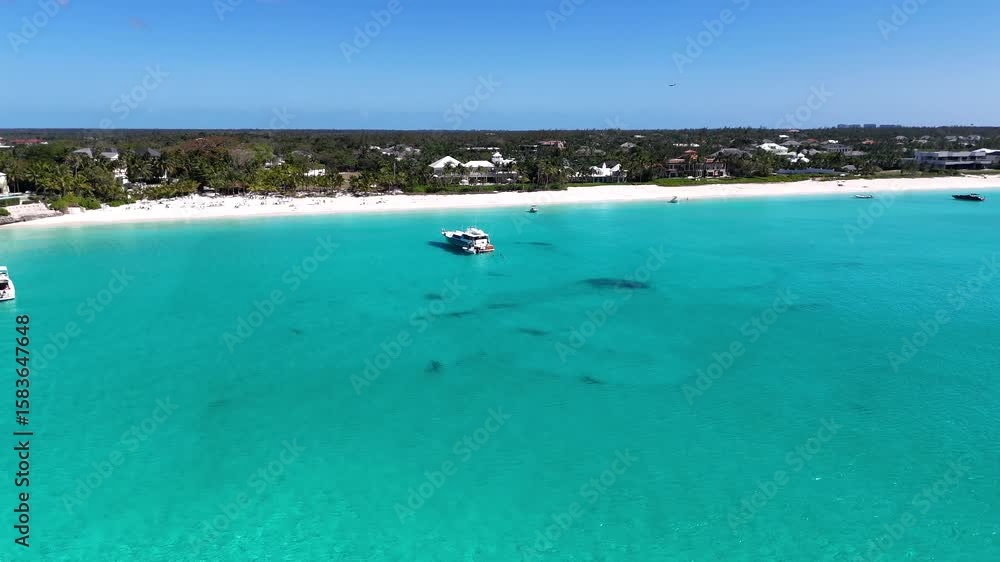 Aerial view of white beach and turquoise water, Bahamas. Aerial view of white beach and turquoise water, Bahamas.