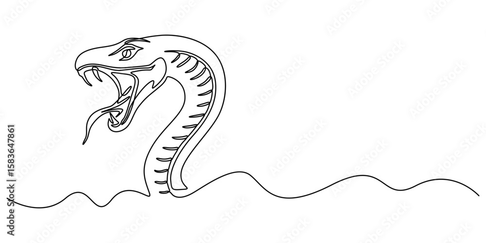 Fototapeta premium Snake one line continuous. Hand drawn vector art, Single line snake concept. Line art, outline, banner in minimalism style, Vector illustration on white background, Snake, symbol of the year in vector