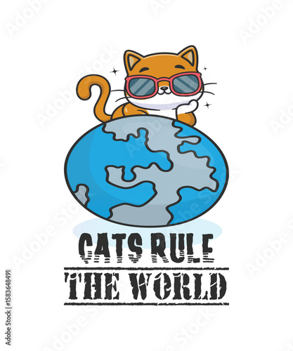 Cats rule the world. Cute funny cat t-shirt design for cat lovers. This design is suitable for any occasion.