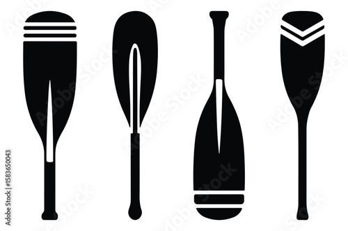 Silhouette of paddle icons set for kayaking, canoeing and boating vector design.