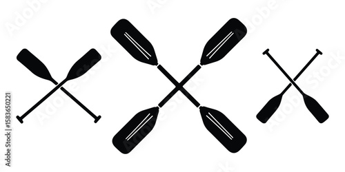 Set of crossed paddles silhouettes for canoeing, rafting and fishing projects.