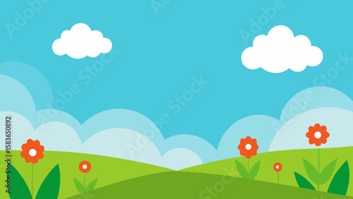 Peaceful Summer Meadow with Gentle Breeze and White Clouds