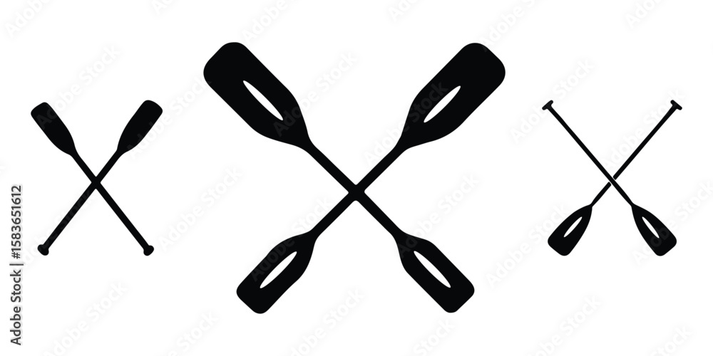 Crossed paddle icons set for kayaking, canoeing and water sport vector designs. Crossed paddle icons set for kayaking, canoeing and water sport vector designs.