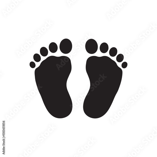 Black baby feet print silhouette vector flat illustration design. on white background