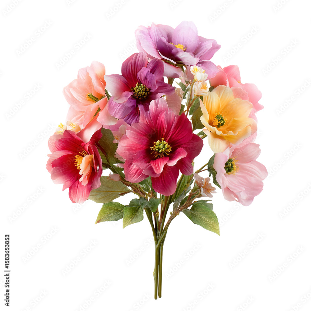Fototapeta premium Vibrant mixed color floral arrangement isolated on transparent background