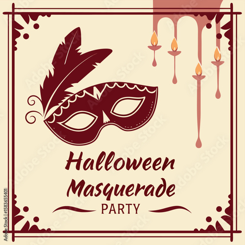 Elegant halloween masquerade party invitation with dark red accents and classic typography for a sophisticated evening event
