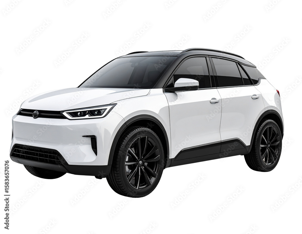 Fototapeta premium Side Profile of Electric Crossover SUV with Glossy Finish and Hidden Door Handles, White Background PNG (2)