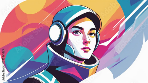 Vector illustration of a futuristic woman in a helmet and headphones