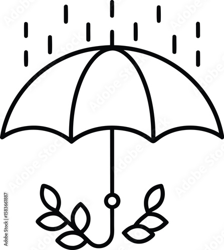 One Line Art of an Umbrella Shielding a Tiny Plant