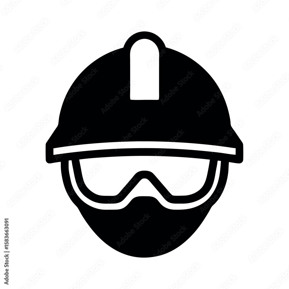 Naklejka premium Worker Helmet and Safety Glasses Icon Vector Illustration