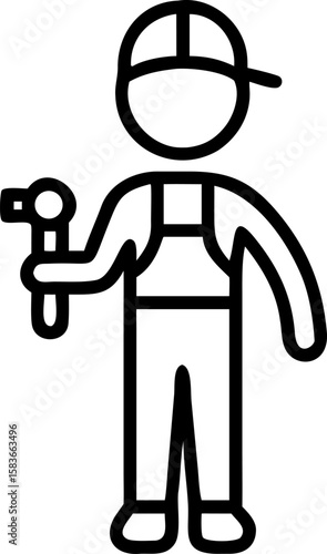 plumber man outline vector icon on white or transparent background. plumbing tools. Editable and Printable sticker.