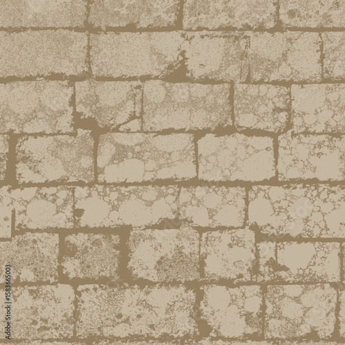 Vector seamless pattern or background with realistic brick wall, stone. On the theme of construction, funeral services. Old shell rock with holes. Wallpaper, tile, fabric, tombstone,  memorial. No ai