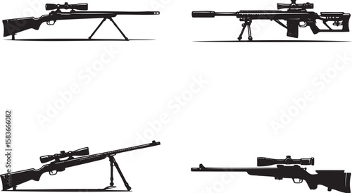Set of Sniper rifle silhouette vector illustration isolated On Transparent Background