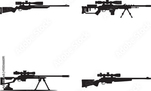 Set of Sniper rifle silhouette vector illustration isolated On Transparent Background