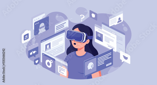 Flat Illustration of a Woman with VR Headset