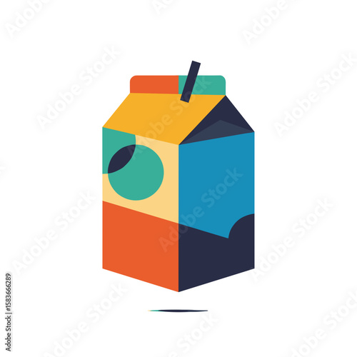 Colorful juice carton with straw in modern flat design  