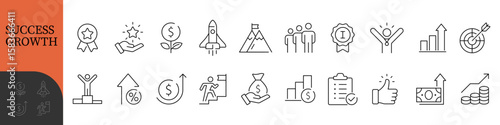 Success and Growth Editable Icons set. Vector illustration in modern thin line style of business icons: personal, professional, and financial growth, progress, career. Pictograms and infographics