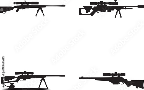 Set of Sniper rifle silhouette vector illustration isolated On Transparent Background