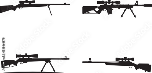 Set of Sniper rifle silhouette vector illustration isolated On Transparent Background