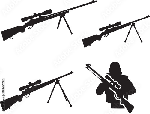 Set of Sniper rifle silhouette vector illustration isolated On Transparent Background