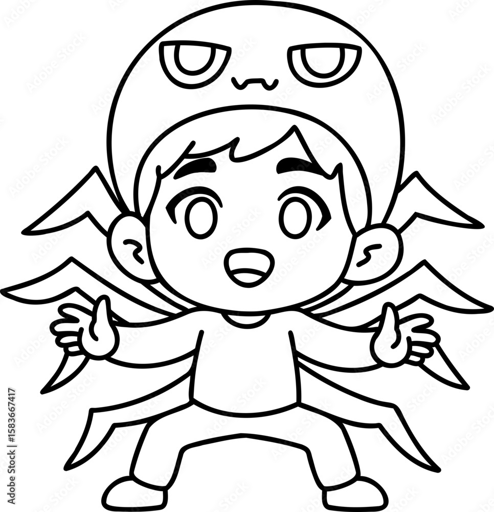 Obraz premium Chibi Spider Boy Halloween Costume Coloring Page