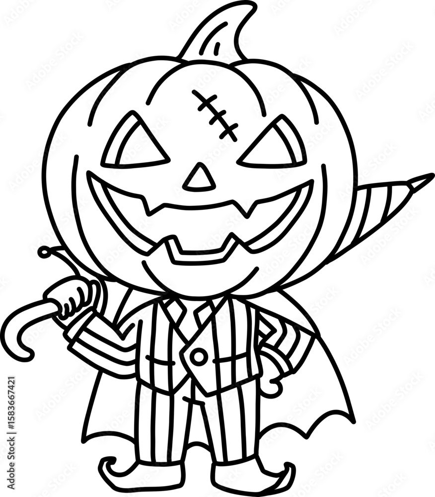 Fototapeta premium Pumpkin Head Gentleman Halloween Costume Coloring Page