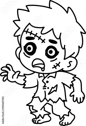 Chibi Zombie Boy Halloween Costume Coloring Page