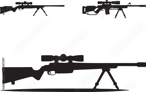 Set of Sniper rifle silhouette vector illustration isolated On Transparent Background