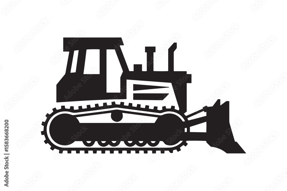 Naklejka premium Bulldozer Construction Vehicle Silhouette for Industrial and Building Projects